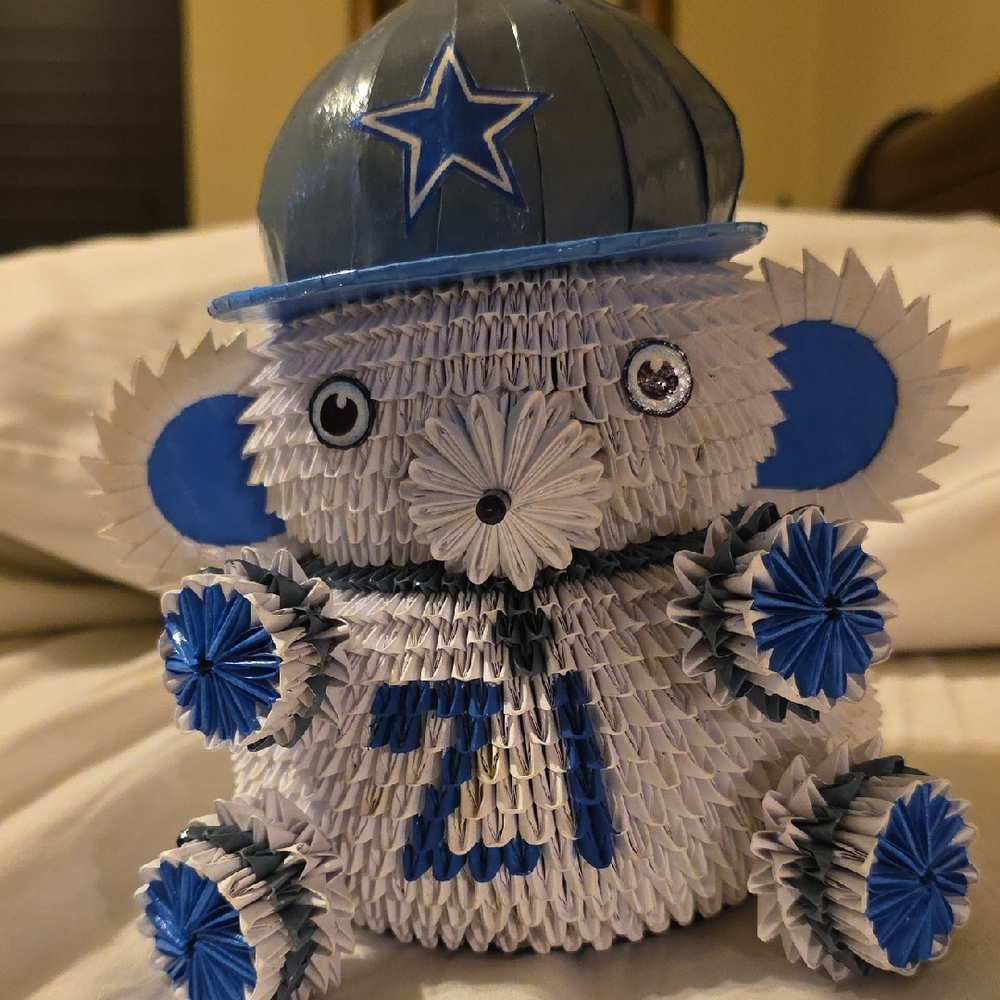 Blue & White Origami Bear. Handcrafted w/Paper Tissue By Inmate Az State Prison